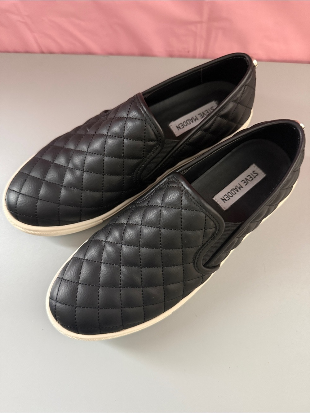 Steve Madden Black Quilted Slip-On Loafers